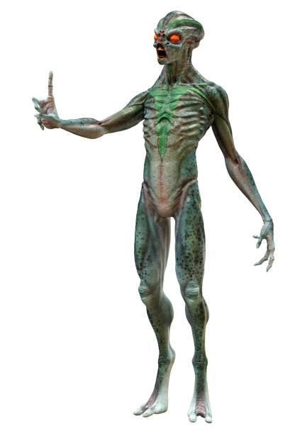 istock 3D illustration green alien on white 1305268060