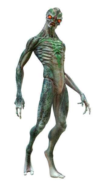 istock 3D illustration green alien on white 1305268063