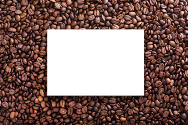 커피 곡물, 흰색 pmty 보드와 구운 콩 배경 - epmty 뉴스 사진 이미지