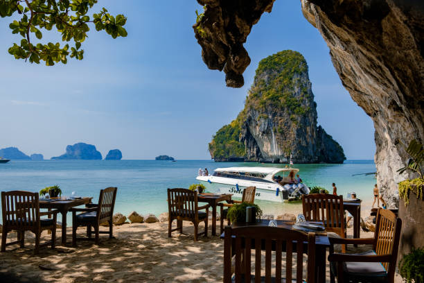 istock dinner tables or luch on the beach Railay beach with a beautiful backdrop of Ko Rang Nok Island In Thailand Krabi 1305269802