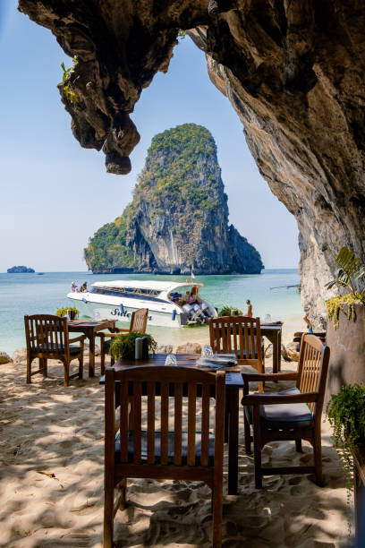 istock dinner tables or luch on the beach Railay beach with a beautiful backdrop of Ko Rang Nok Island In Thailand Krabi 1305270965