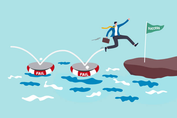 Fail to success, using failure to be lesson learn and creativity to achieve business success concept, smart business jumping on many time of failures floating on water and finally reach success flag. Fail to success, using failure to be lesson learn and creativity to achieve business success concept, smart business jumping on many time of failures floating on water and finally reach success flag. fail stock illustrations