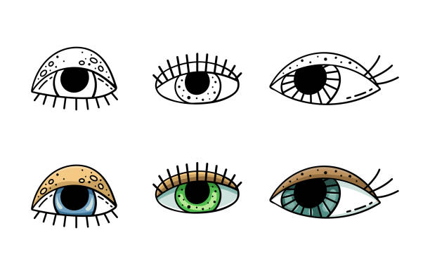 istock Set of doodle illustrations of cartoon eyes. Beautiful eyes with lashes. 1305274073