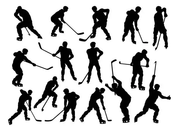 Vector illustration of Hockey Player Sports Silhouettes