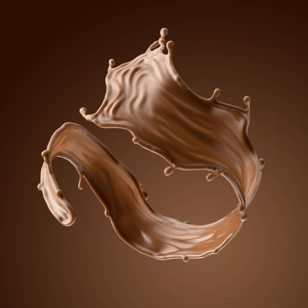 istock 3d render, chocolate splash, cacao drink or coffee, splashing cooking ingredient. Abstract liquid wave. Brown beverage clip art isolated on brown background 1305282199