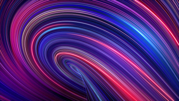 istock 3d render, abstract background with red blue neon rays and glowing lines. Loop macro wallpaper. Speed of light, macro vortex in ultra violet spectrum 1305282533