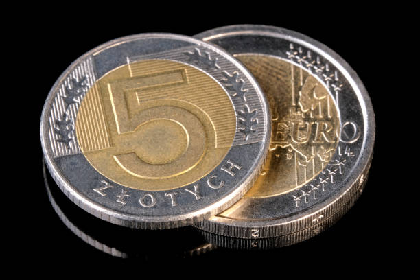 istock Two coins Polish zloty and euro 1305284576