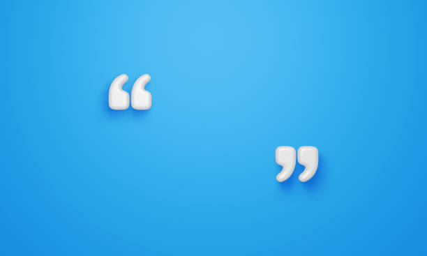 Two quotes symbol Minimal two quotes symbol on blue background. 3d rendering. quotation mark stock pictures, royalty-free photos & images