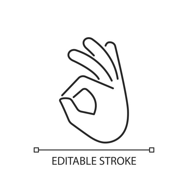 Okay gesture linear icon Okay gesture linear icon. Sign or ring gesture. Perfect . Circle made from index and thumb. Thin line customizable illustration. Contour symbol. Vector isolated outline drawing. Editable stroke sign language icon stock illustrations