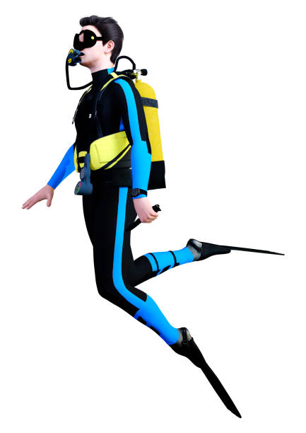 istock 3D illustration male diver on white 1305290891