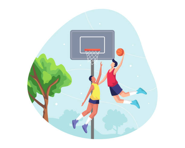 illustrazioni stock, clip art, cartoni animati e icone di tendenza di illustrazione sportiva basket - streetball basketball sport men