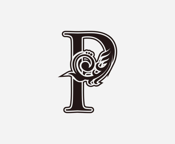 kwiatowy monogram p list design. - letter p text calligraphy old fashioned stock illustrations