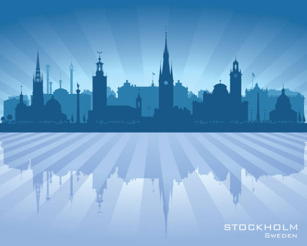 sztokholm szwecja sylwetka panoramy miasta - stockholm silhouette sweden city stock illustrations