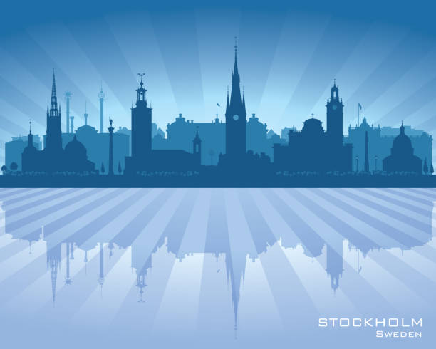 ilustrações, clipart, desenhos animados e ícones de silhueta do horizonte da cidade de estocolmo suécia - stockholm silhouette sweden city