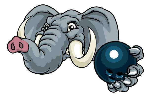 Elephant Bowling Ball Sports Animal Mascot An elephant ten pin bowling sports animal mascot holding a ball republican elephant logo stock illustrations