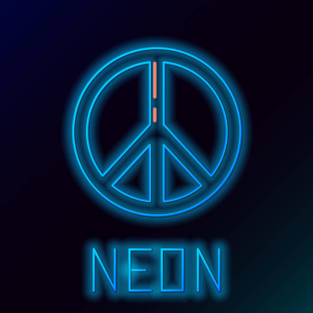 istock Blue glowing neon line Peace icon isolated on black background. Hippie symbol of peace. Colorful outline concept. Vector Illustration 1305303624