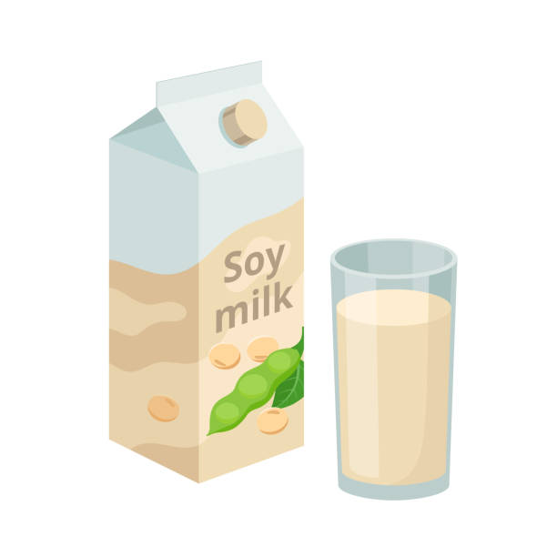 ilustrações de stock, clip art, desenhos animados e ícones de soy milk package and soy milk in glass. soybean product - vector illustration isolated on white background. - soybean isolated seed white background