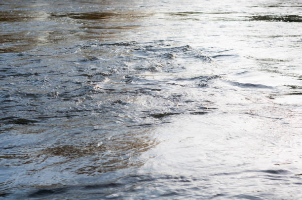 istock Blurry smooth water surface close-up, beautiful abstract background, fast flowing river. 1305307046