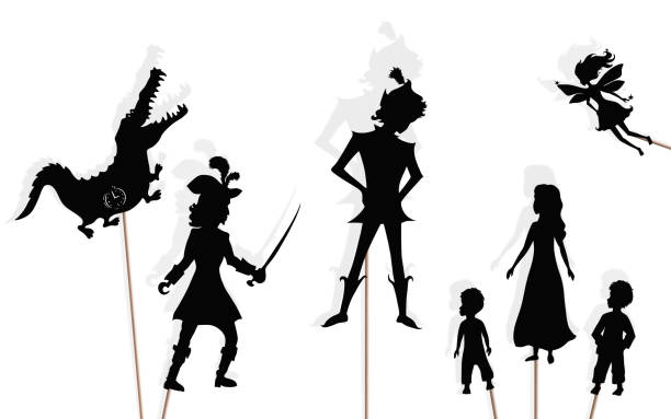 Peter Pan Storytelling Isolated Shadow Puppets Stock Illustration