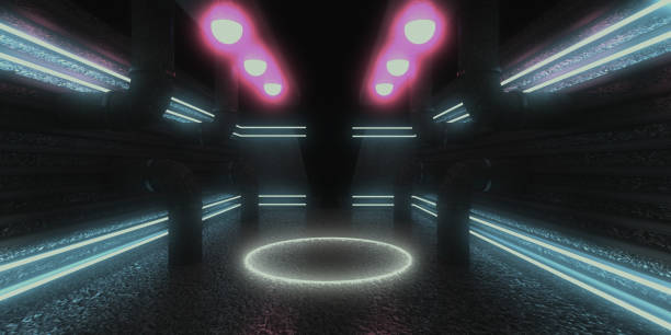 istock 3D abstract background with neon lights. neon tunnel .space construction . 3d illustration 1305310113
