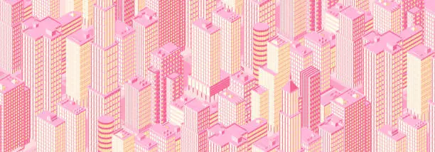 Vector illustration of Isometric city skyline. Vector illustration.