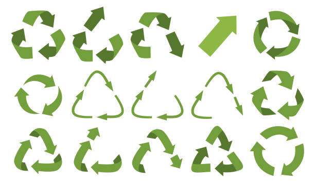 Vector recycling, upcycling and downcycling signs, isolated on white background. Green reuse symbols for ecological design. Zero waste lifestyle. Vector recycling, upcycling and downcycling signs, isolated on white background. Green reuse symbols for ecological design. Zero waste lifestyle, go green recycling symbol stock illustrations