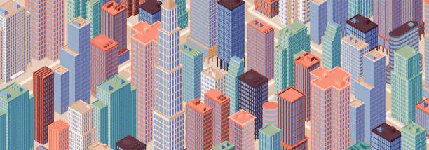 Vector illustration of Isometric city skyline. Vector illustration.