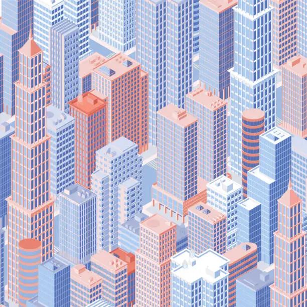 Vector illustration of Isometric city skyline. Vector illustration.