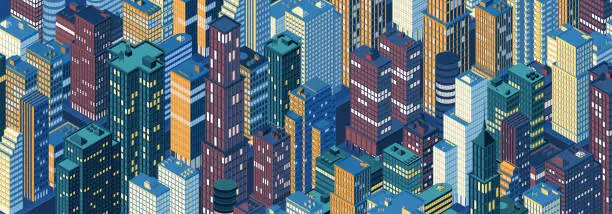 Vector illustration of Isometric city skyline. Vector illustration.