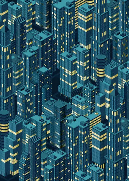 Vector illustration of Isometric city skyline. Vector illustration.