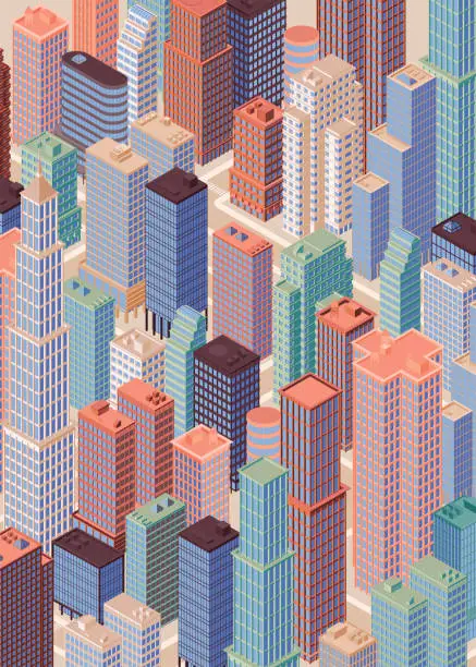 Vector illustration of Isometric city skyline. Vector illustration.