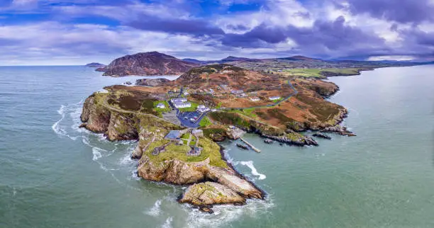 Aerial view of Fort Dunree and Lighthouse, Inishowen Peninsula - County Donegal, Ireland.