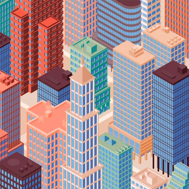 Vector illustration of Isometric city skyline. Vector illustration.