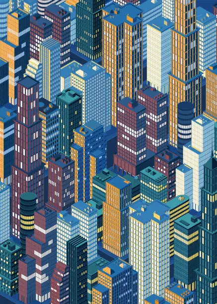 Vector illustration of Isometric city skyline. Vector illustration.