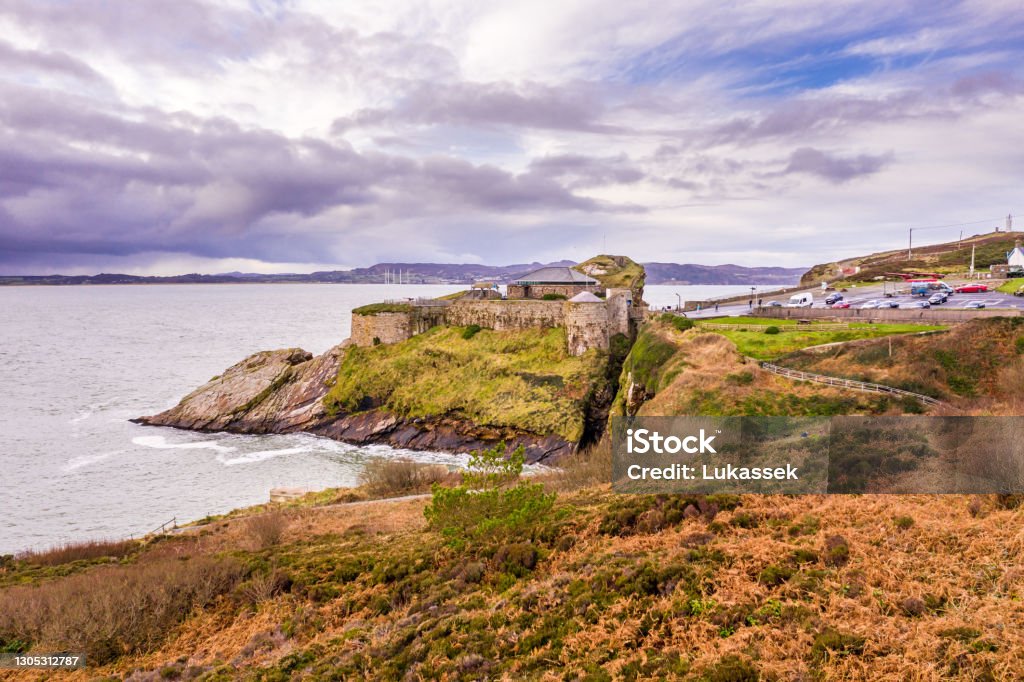 Aerial view of Fort Dunree and Lighthouse, Inishowen Peninsula - County Donegal, Ireland Aerial view of Fort Dunree and Lighthouse, Inishowen Peninsula - County Donegal, Ireland. Abandoned Stock Photo