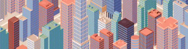 Vector illustration of Isometric city skyline. Vector illustration.