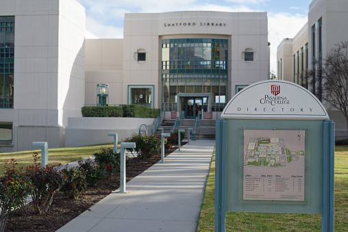 Pasadena, CA, USA - March 3, 2021: image of the Pasadena City College directory. PCC is a public community college.