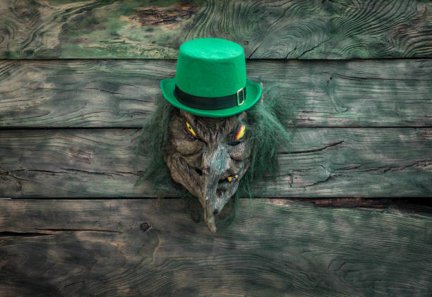Saint Patrick's Day, leprechaun mask on wooden table