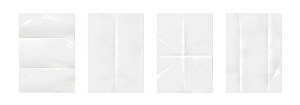istock Wrinkled paper. Realistic white empty poster mockups with crumpled effect and creases. Isolated straightened sheets for documents. Vector blank notepad folded pages set with copy space 1305322113