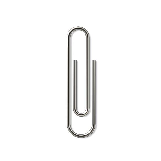 istock Realistic paper clip. Metal fasteners, twisted wire for binding sheets of documents and notes. Isolated silver holder. Web sign of attachment. Vector fixing notepad with stationery clamp 1305322118