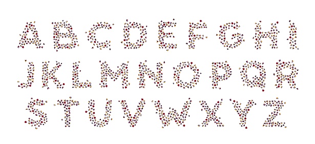 Crowd alphabet. Group of people form English capital letters. Concentrated throngs. Cartoon text symbols composed of isolated elements. Font for writing banner titles and logo design. Vector typeface