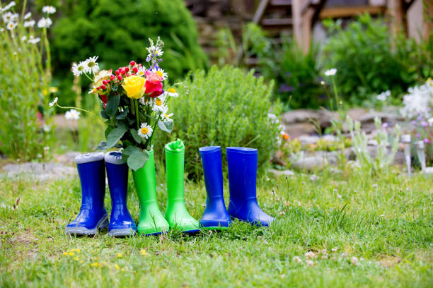 istock Rubber boots with beautiful flowers 1305322279