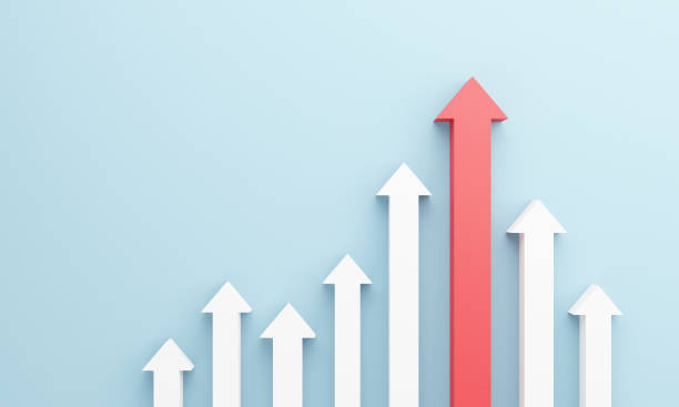 istock Growing bars graphic with rising arrow, progress way and forward achievement creative concept 1305326333