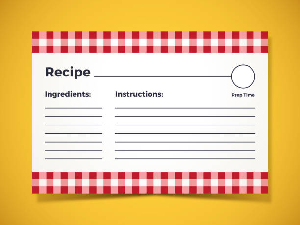 illustrazioni stock, clip art, cartoni animati e icone di tendenza di scheda di istruzioni ingredienti ricetta - ricetta