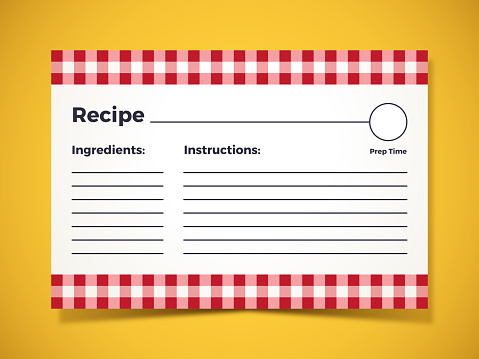 Recipe ingredients food preparation instruction card