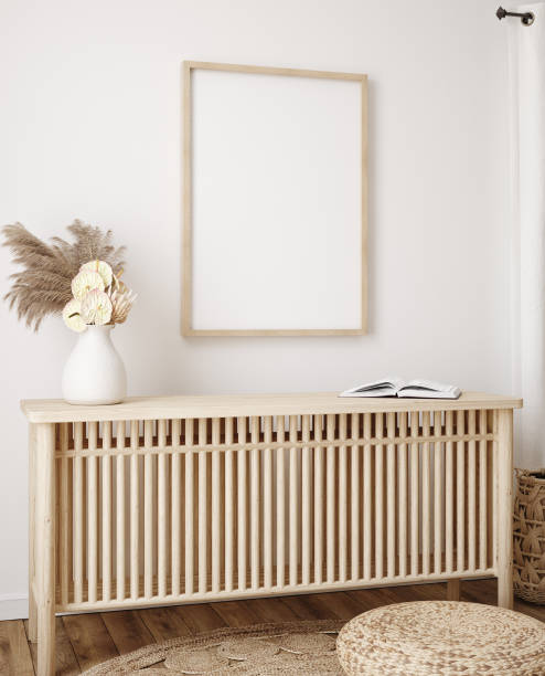 istock Mock up frame in home interior background, room with minimal decor 1305326608