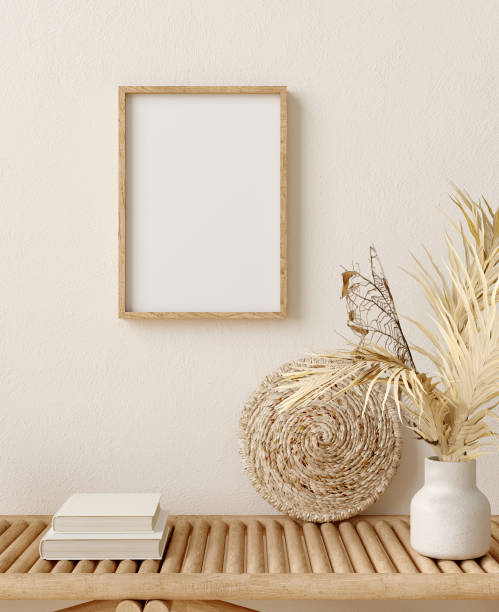 istock Mock up frame in home interior background, room with minimal decor 1305327264