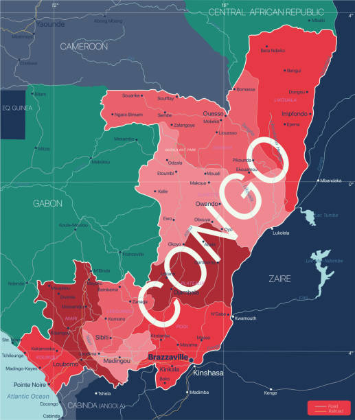 kongo kraj szczegółowa edytowalna mapa - pointe noire stock illustrations