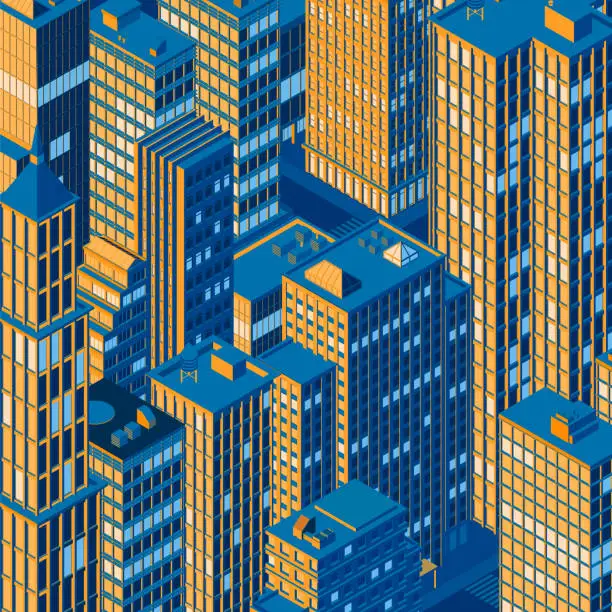 Vector illustration of Isometric city skyline. Vector illustration.