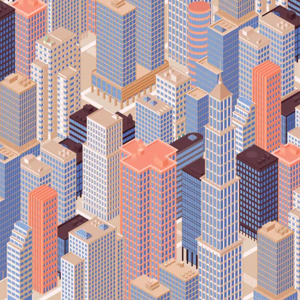 Vector illustration of Isometric city skyline. Vector illustration.